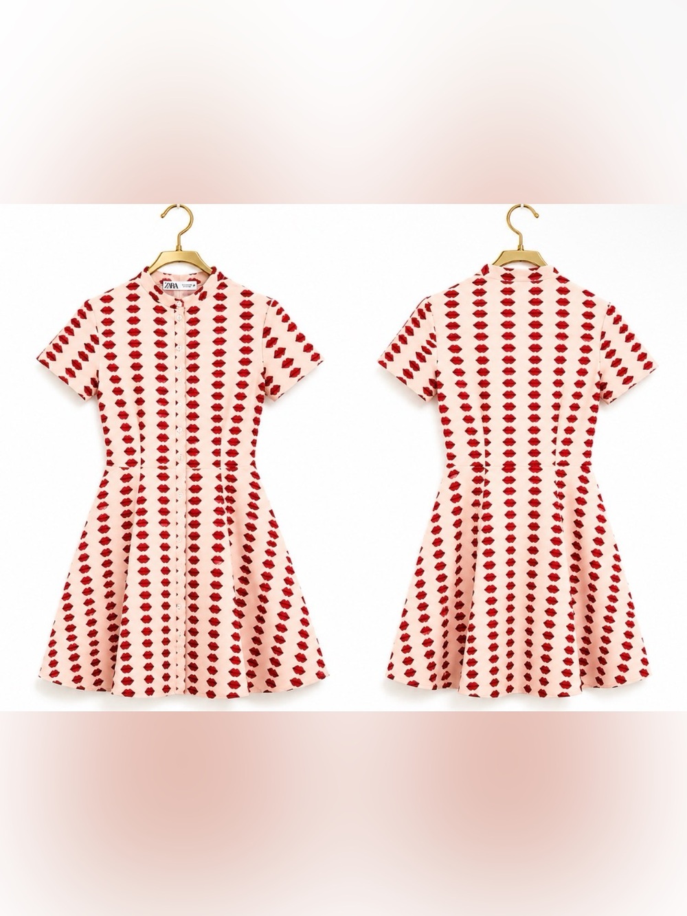 Zara White button down Mini Dress with Red kiss 💋 Print - Picture 5 of 5